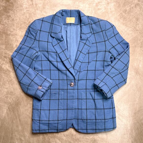 Vintage 80s Pendelton Wool Checkered Blazer Jacket Blue Women's 8 Academia Retro - Picture 1 of 6